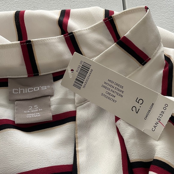 Chico's White and Burgundy Striped Midi Dress - Picture 4 of 8